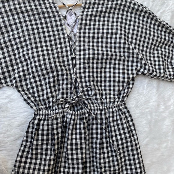 MANGO white&black checked cotton A-line midi dress. - Picture 6 of 9